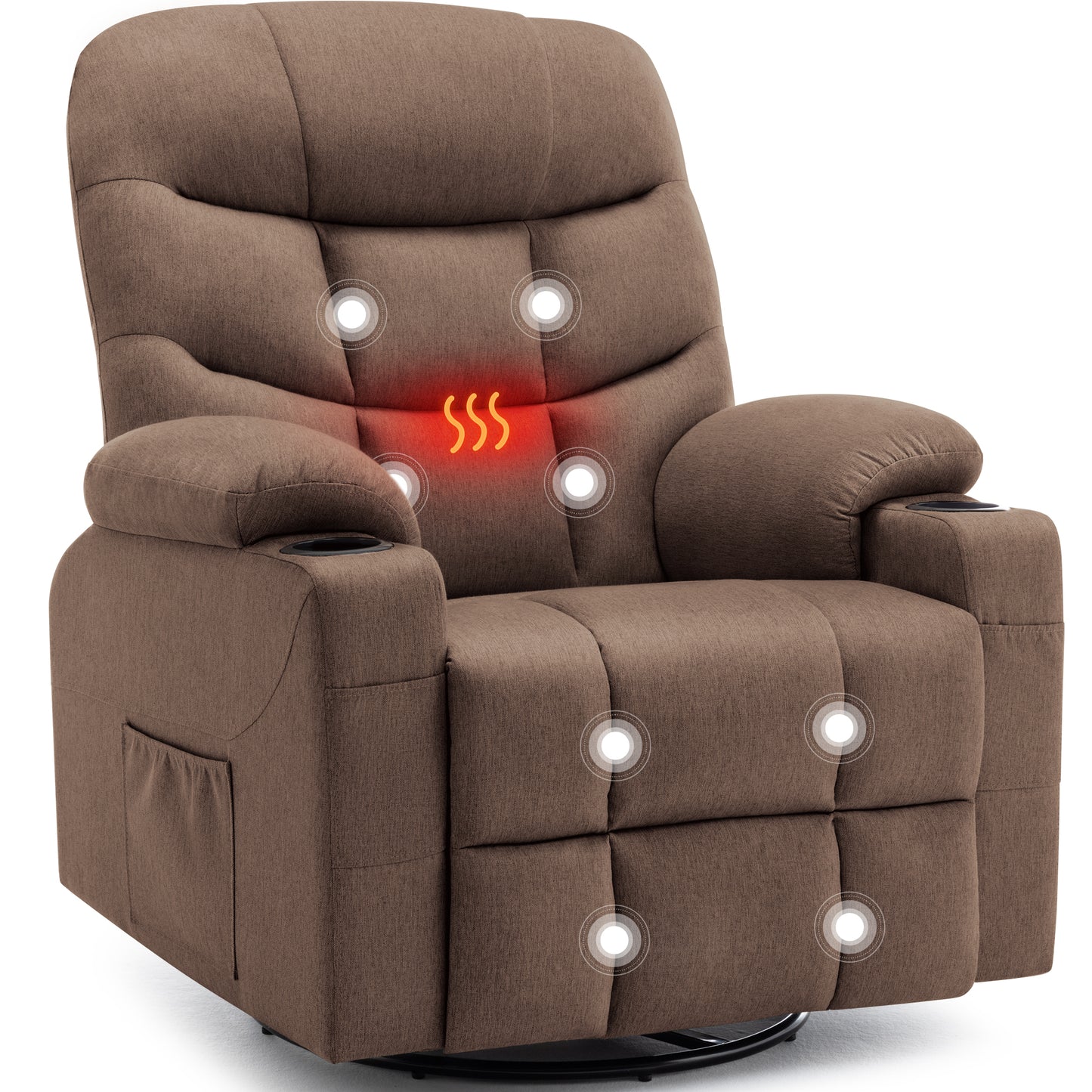 KORSER 360° Swivel Recliner Chairs for Adults, Rocker Chair with Heat and Massage(8 points massage 2 points heating)Comes with side pockets and remote control
