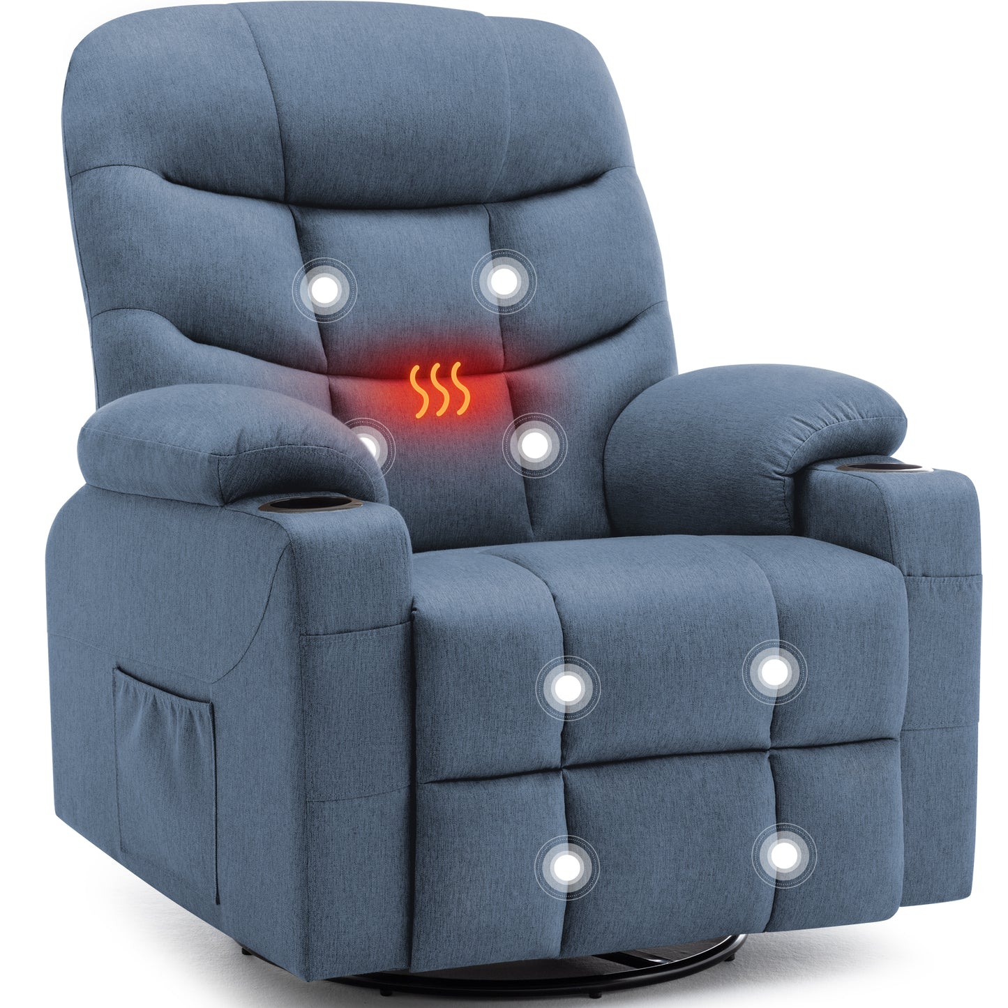 KORSER 360° Swivel Recliner Chairs for Adults, Rocker Chair with Heat and Massage(8 points massage 2 points heating)Comes with side pockets and remote control