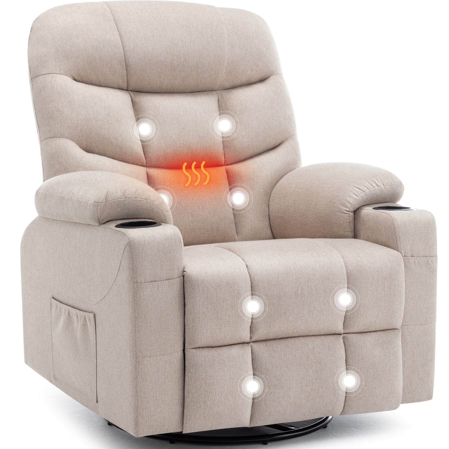 KORSER 360° Swivel Recliner Chairs for Adults, Rocker Chair with Heat and Massage(8 points massage 2 points heating)Comes with side pockets and remote control