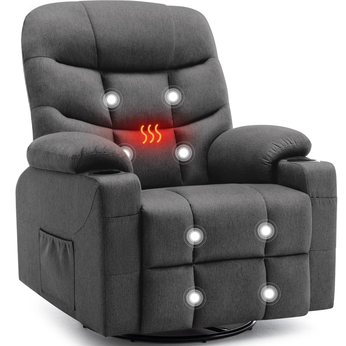 KORSER 360° Swivel Recliner Chairs for Adults, Rocker Chair with Heat and Massage(8 points massage 2 points heating)Comes with side pockets and remote control