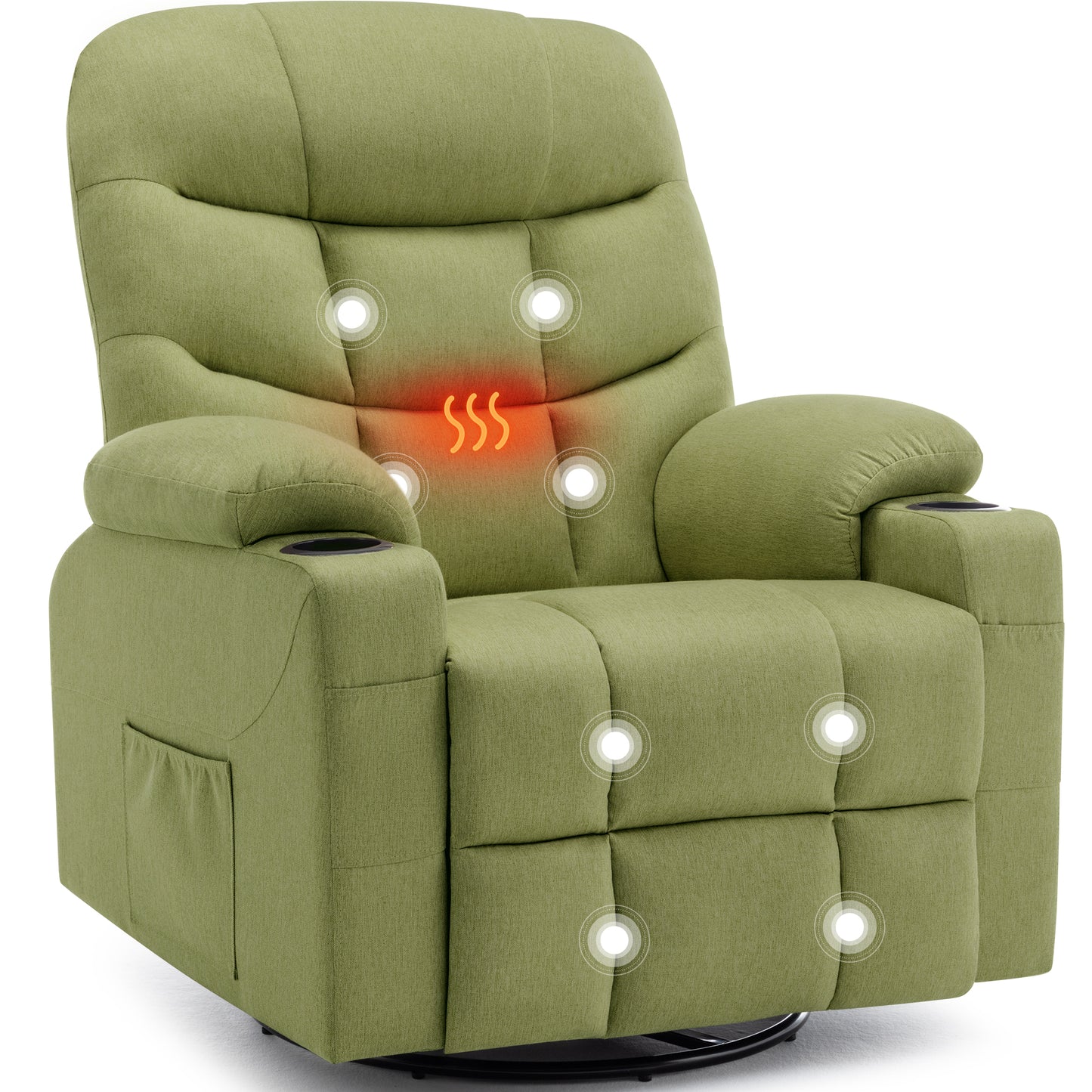 KORSER 360° Swivel Recliner Chairs for Adults, Rocker Chair with Heat and Massage(8 points massage 2 points heating)Comes with side pockets and remote control
