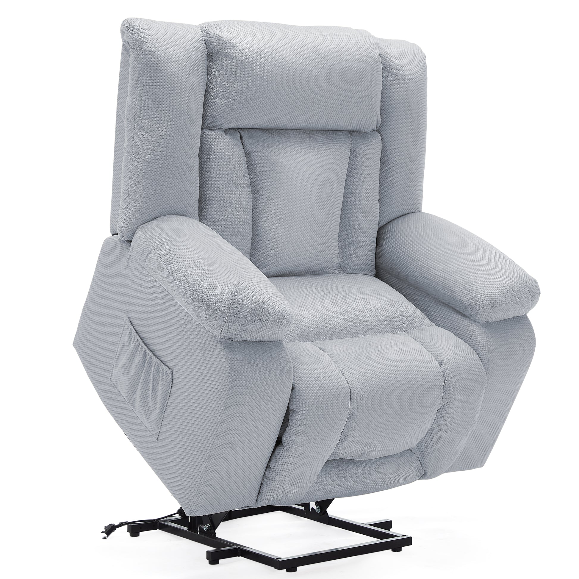 Oversize Dual Motor Power Lift Recliner for Adults, Electric Lift Chair with Heating and Massage, Waffle Fabric Electric Recliner Chair with Side Pockets, Wide Recliner for Living Room