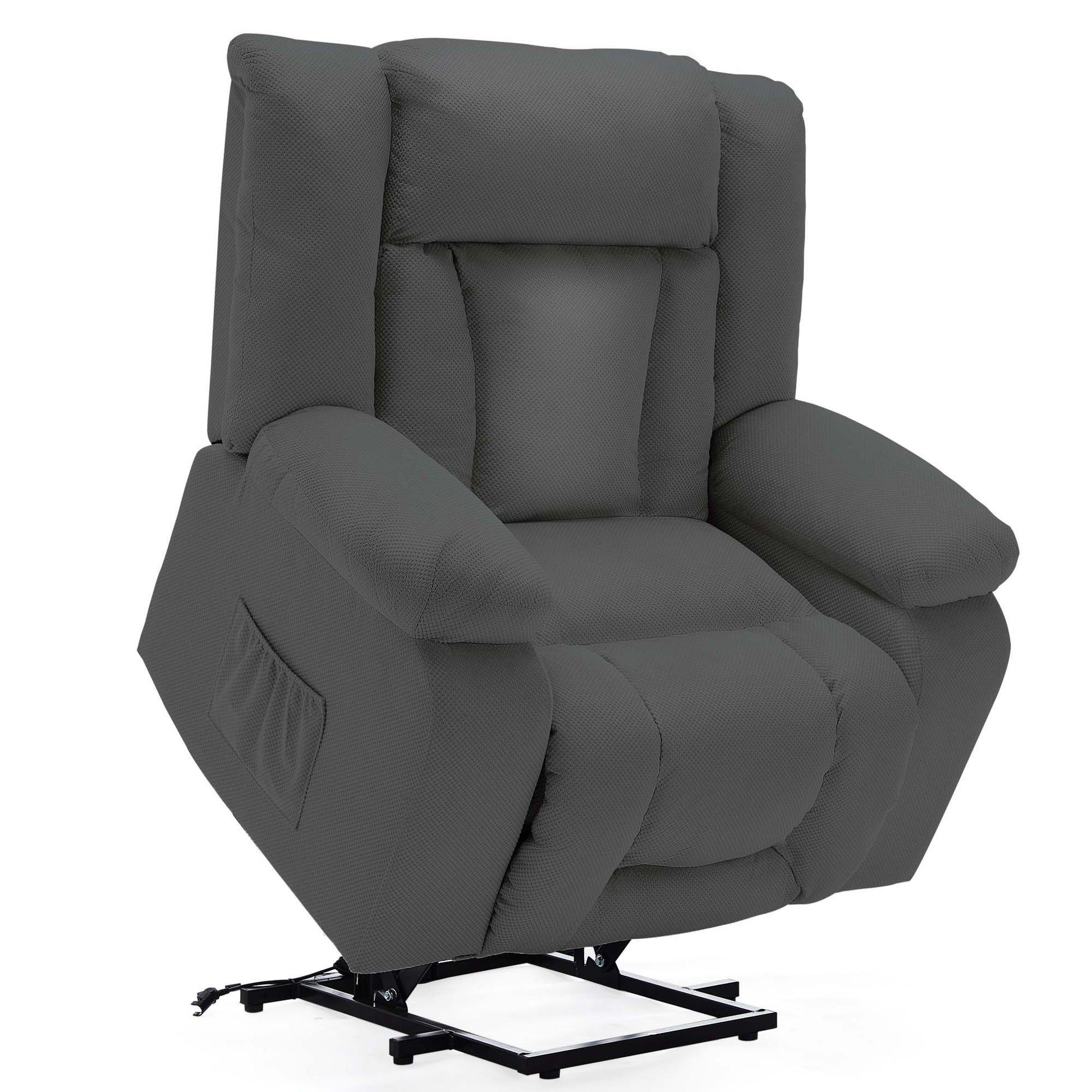 Oversize Dual Motor Power Lift Recliner for Adults, Electric Lift Chair with Heating and Massage, Waffle Fabric Electric Recliner Chair with Side Pockets, Wide Recliner for Living Room