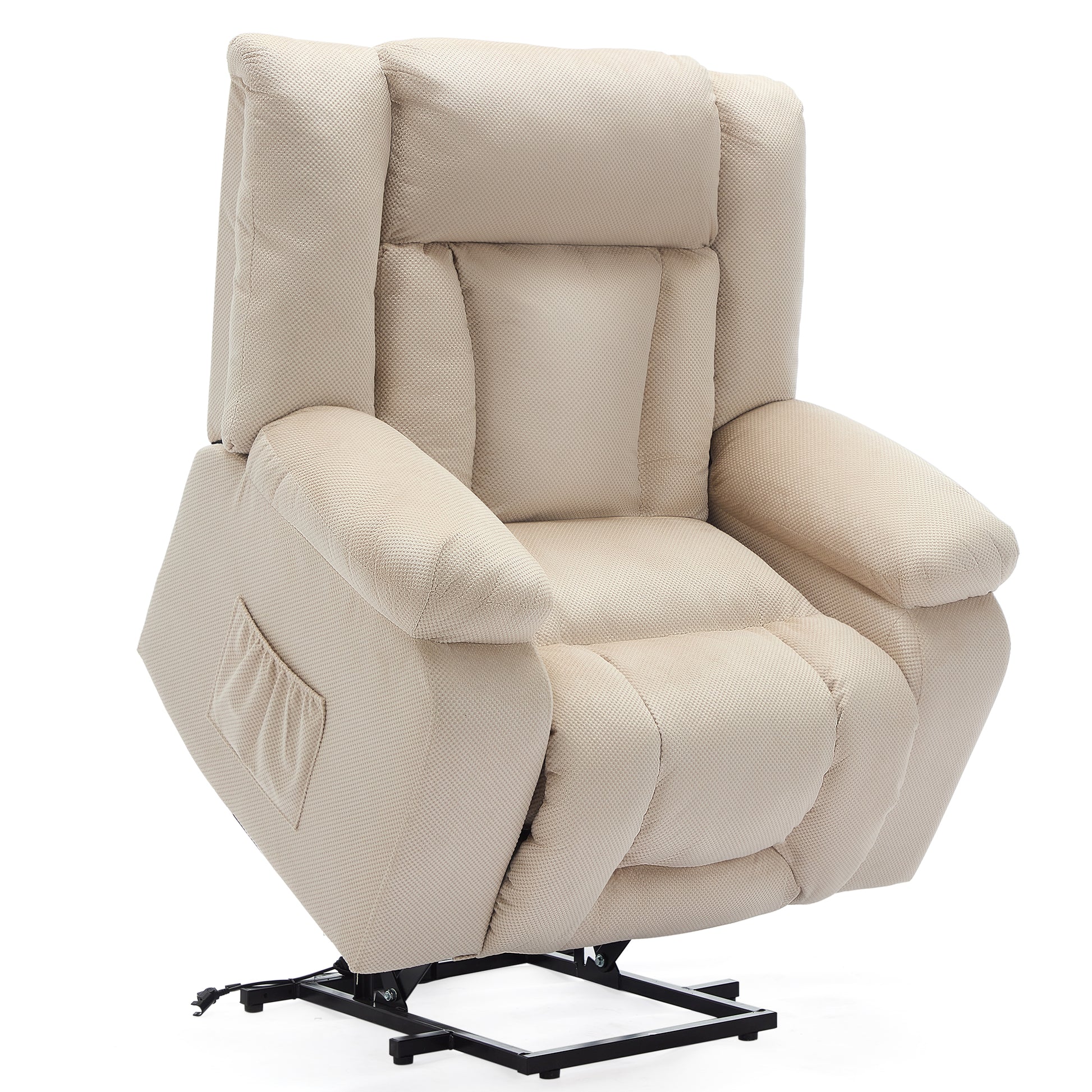 Oversize Dual Motor Power Lift Recliner for Adults, Electric Lift Chair with Heating and Massage, Waffle Fabric Electric Recliner Chair with Side Pockets, Wide Recliner for Living Room