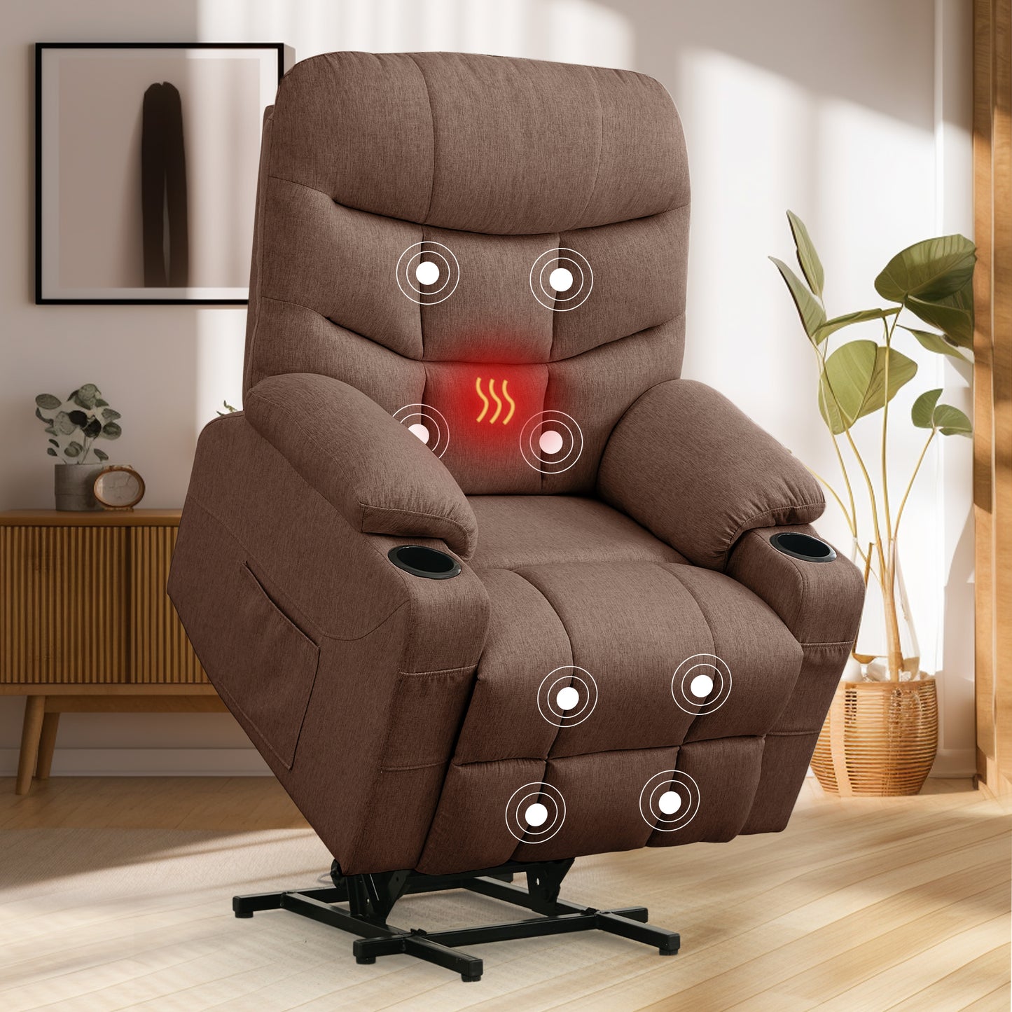 KORSER Power Lift Recliner Chair Sofa with Massage and Heat for Big Elderly People Side Pockets Fabric linen
