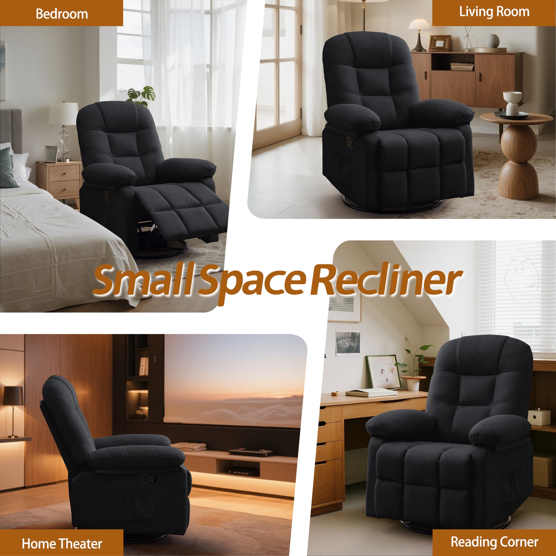 Korser Manual Swivel Rocker Recliner Comfort Chair for Living Room,Small Recliner Sofa for Small Spaces,Linen Fabric