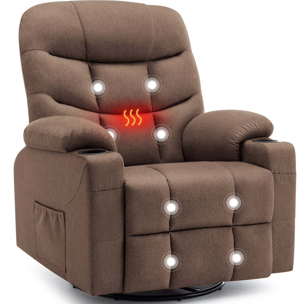 KORSER 360° Swivel Recliner Chairs for Adults, Rocker Chair with Heat and Massage（8 points massage 2 points heating）Comes with side pockets and remote control