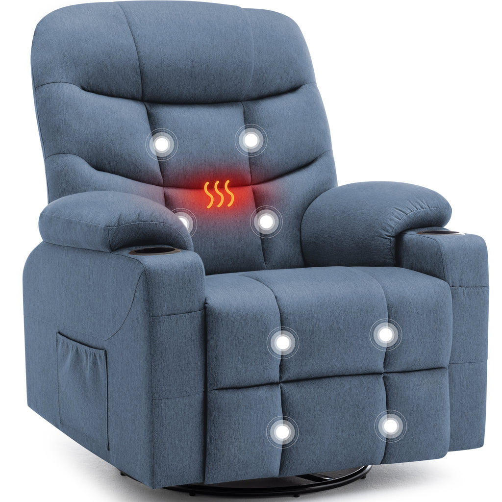 KORSER 360° Swivel Recliner Chairs for Adults, Rocker Chair with Heat and Massage（8 points massage 2 points heating）Comes with side pockets and remote control
