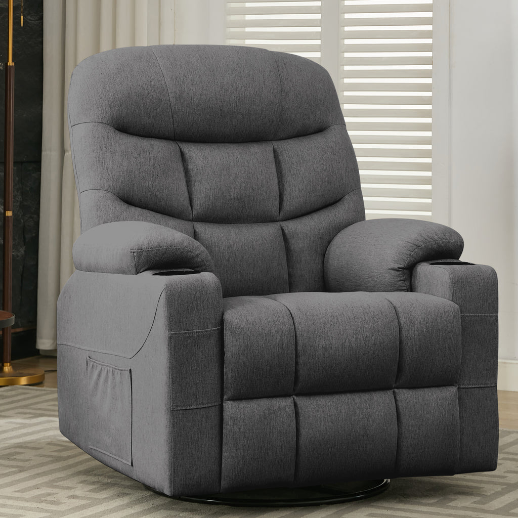KORSER 360° Swivel Recliner Chairs for Adults, Rocker Chair with Heat and Massage（8 points massage 2 points heating）Comes with side pockets and remote control