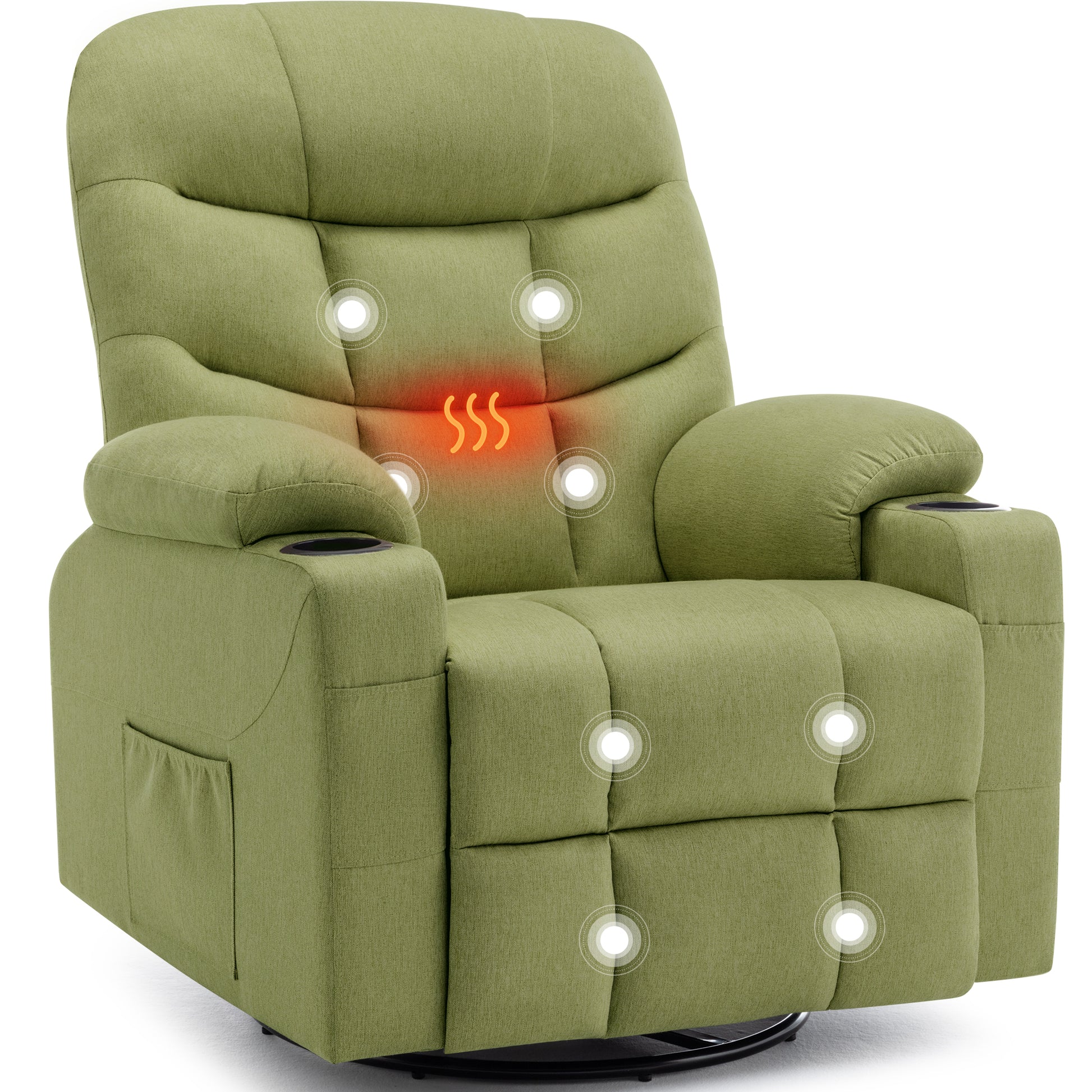 KORSER 360° Swivel Recliner Chairs for Adults, Rocker Chair with Heat and Massage（8 points massage 2 points heating）Comes with side pockets and remote control