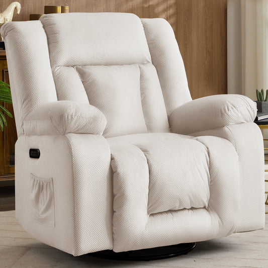 Oversize Power Recliner Chair, Swivel Rocking Chair for Adults, Electric Nursery Recliner with Massage and Heating, Waffle Fabric Recliner Chair with Side Pockets for Living Room
