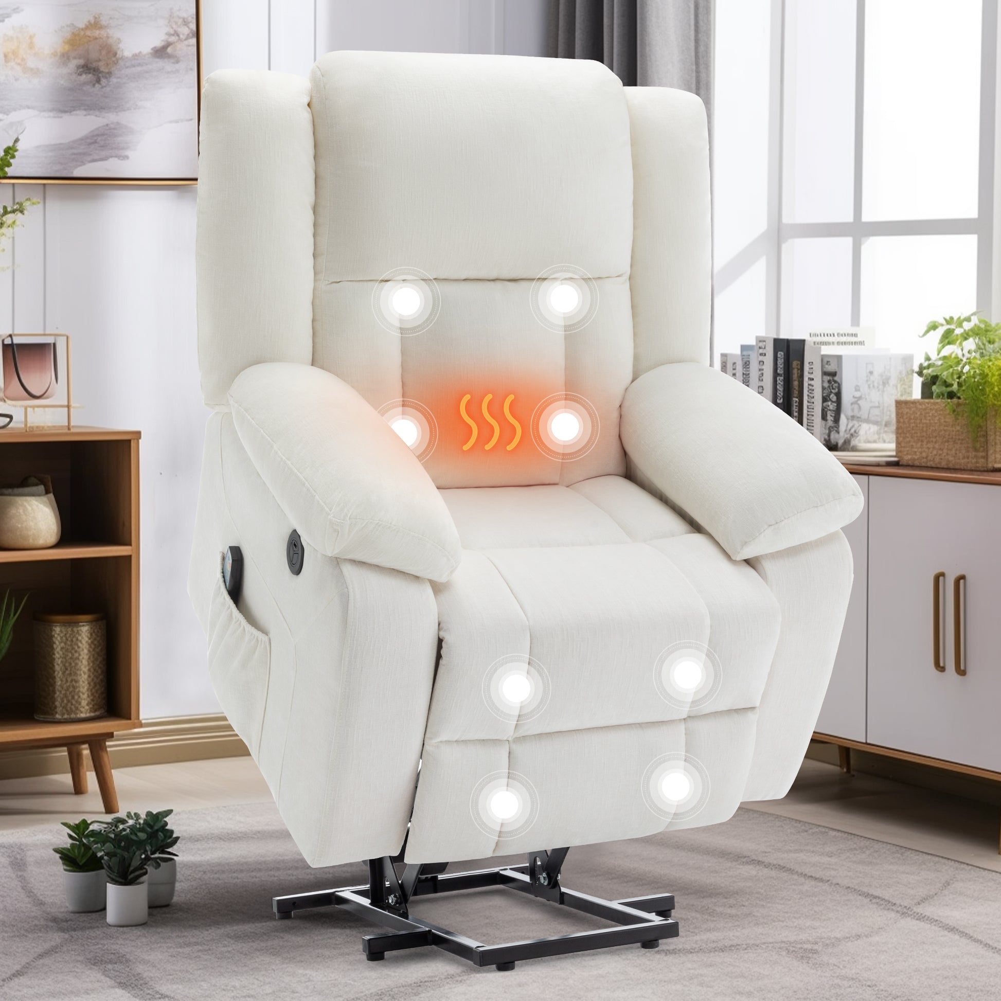 Power Lift Recliners for Elderly and Adults, Lift Chair with Massage and Heating, Electric Recliner with USB Ports, Reclining Chair with Easy-to-Reach Side Button, Chenille Recliner Sofa