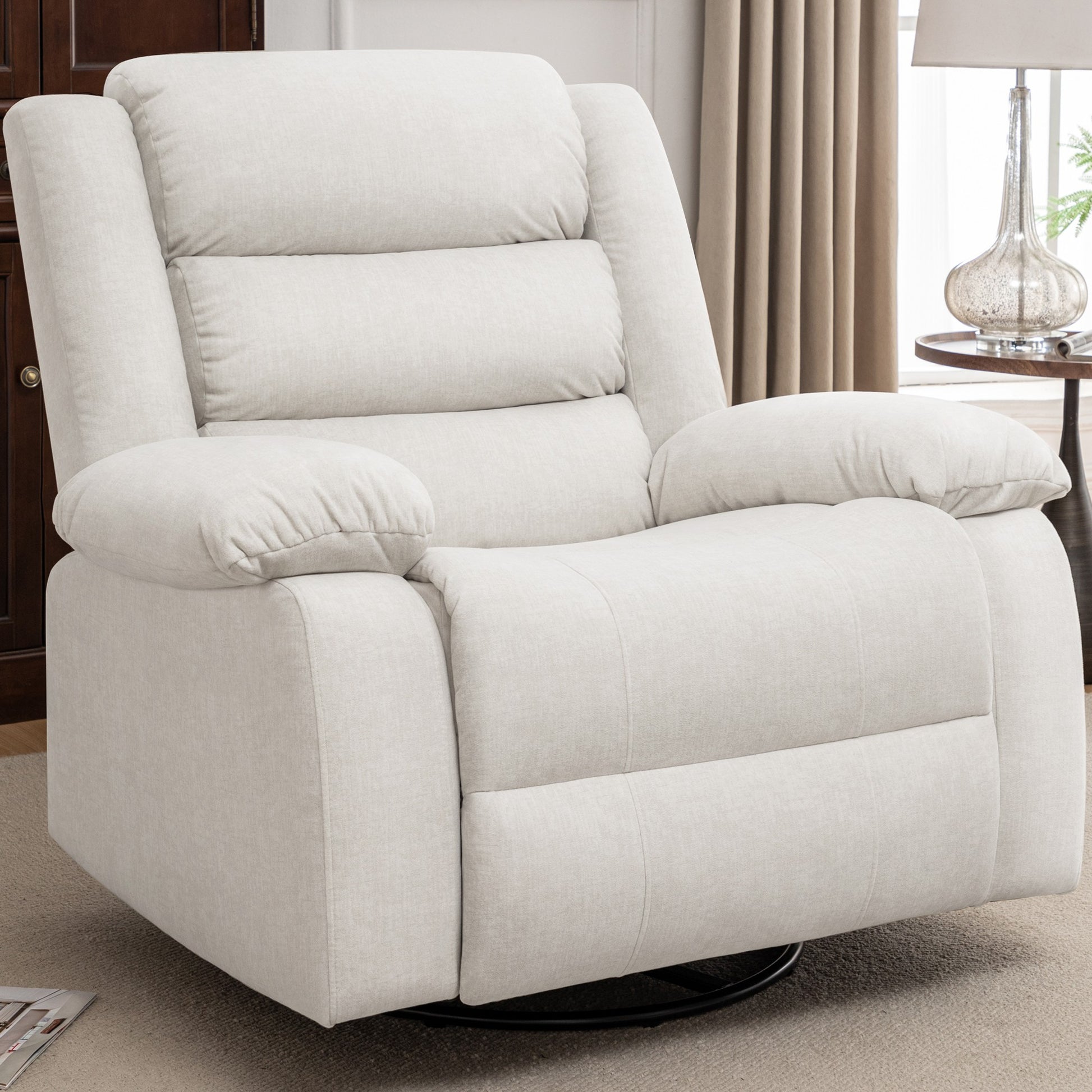 Recliner Chair, Wide Rocker Chair, Rocking Chair with Massage and Heat,360°Swivel Nursery Rocking Chairs, Oversized Recliner for Adults, Cashmere Reclining Sofa for Living Room