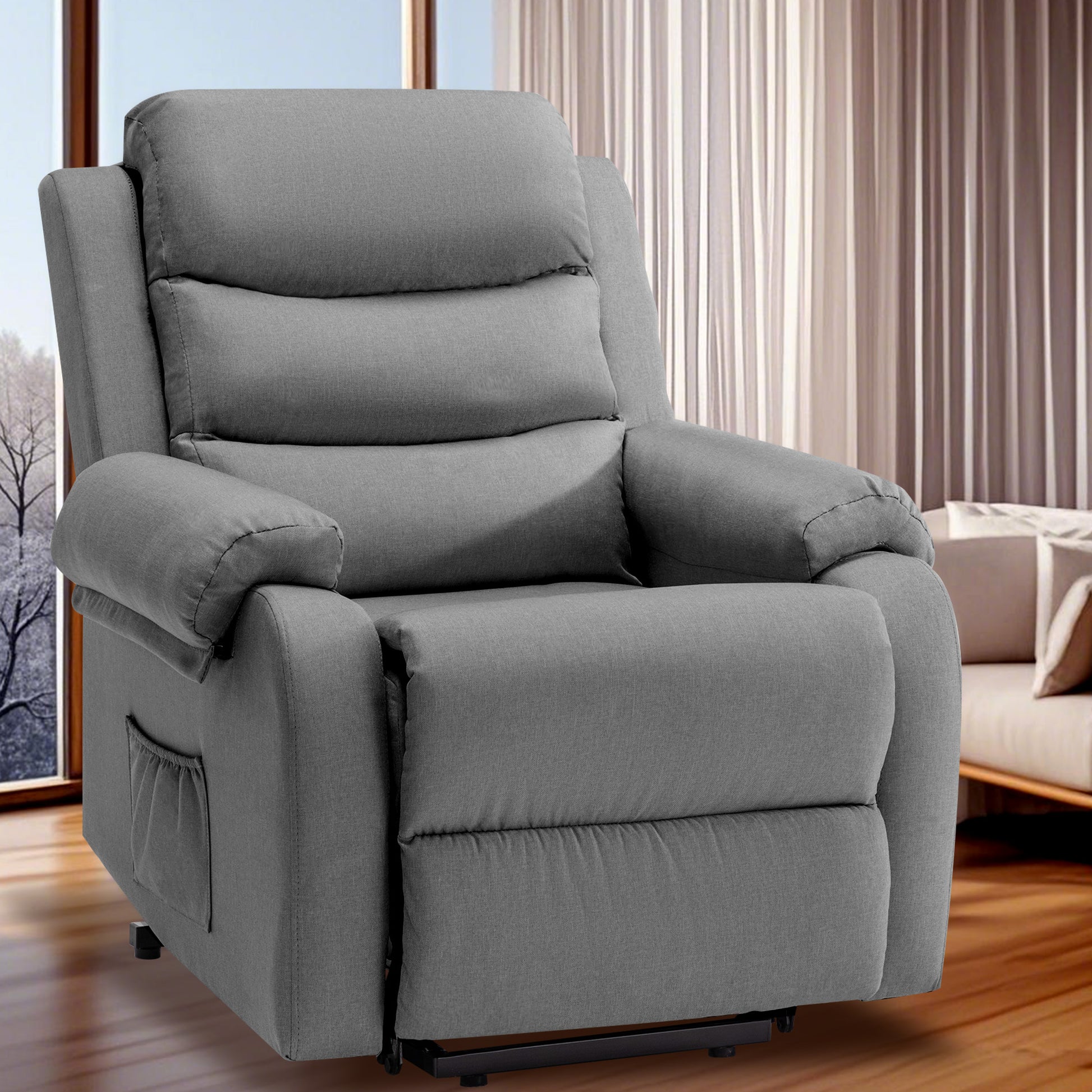 Korser Recliner Chair for Adults, Power Lift Reclining Chair for Elderly, Small Recliner with Assist for Seniors, Electric Single Lift Sofa with Memory Function for Living Room Reading Room, Darkgrey