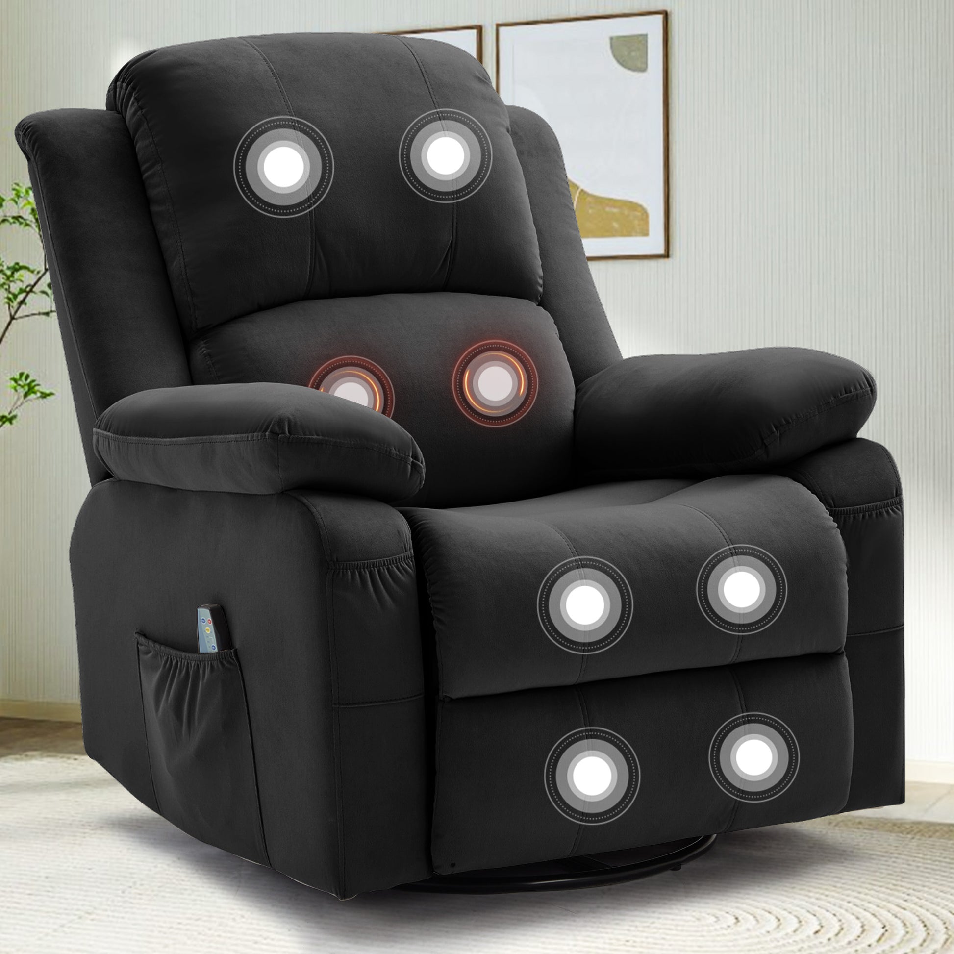 Korser Swivel Recliner Chair, Rocking Chair with Heat and Massage, Reclining Chair, Manual Recliner Chair for Adults, Recliners for Living Room, Bedroom
