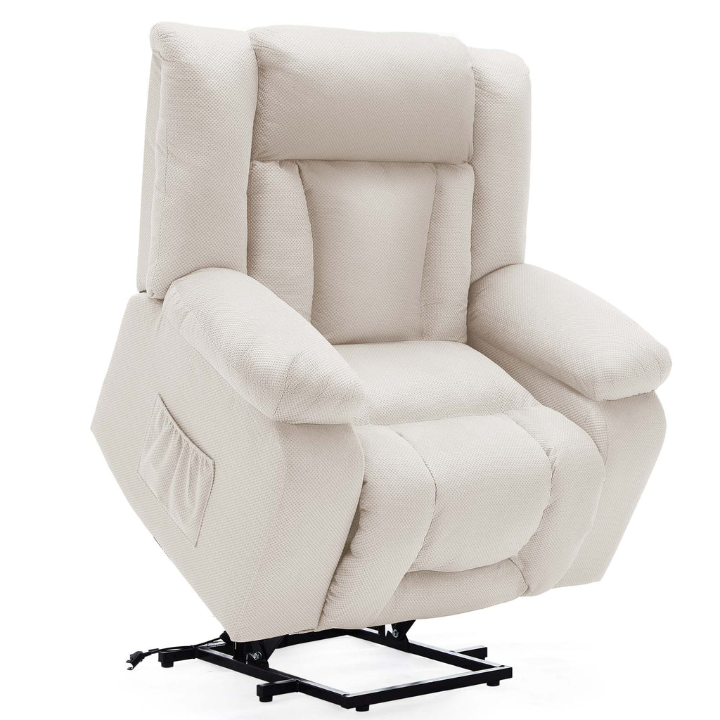 Oversize Dual Motor Power Lift Recliner for Adults, Electric Lift Chair with Heating and Massage, Waffle Fabric Electric Recliner Chair with Side Pockets, Wide Recliner for Living Room