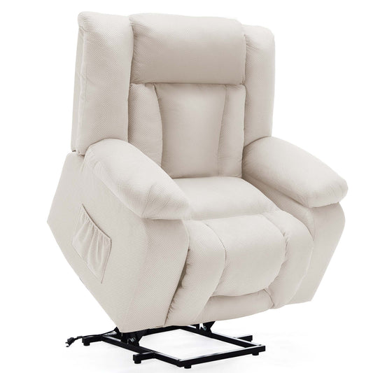 Oversize Dual Motor Power Lift Recliner for Adults, Electric Lift Chair with Heating and Massage, Waffle Fabric Electric Recliner Chair with Side Pockets, Wide Recliner for Living Room