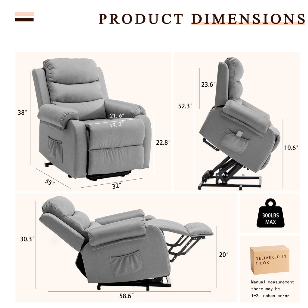 Korser Recliner Chair for Adults, Power Lift Reclining Chair for Elderly, Small Recliner with Assist for Seniors, Electric Single Lift Sofa with Memory Function for Living Room Reading Room, Darkgrey