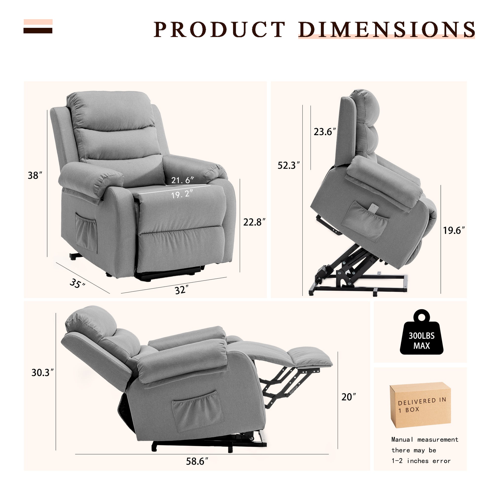 Korser Recliner Chair for Adults, Power Lift Reclining Chair for Elderly, Small Recliner with Assist for Seniors, Electric Single Lift Sofa with Memory Function for Living Room Reading Room, Darkgrey