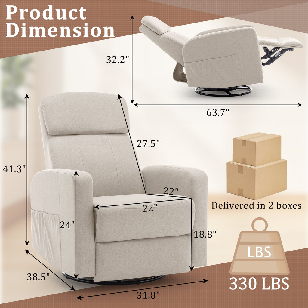 Power Swivel Recliner Chairs for Adults, Electric Glider Rocking Chair Nursery, Glider Recliner Nursery Chair with Classified Side Pocket, Nursery Rocking Chairs with USB and Type-C Ports
