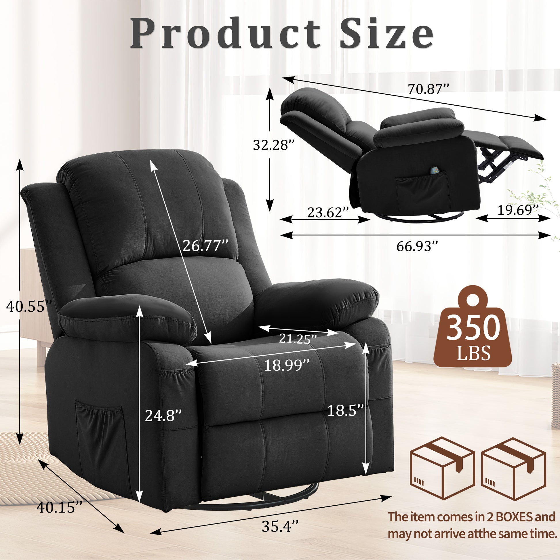Korser Swivel Recliner Chair, Rocking Chair with Heat and Massage, Reclining Chair, Manual Recliner Chair for Adults, Recliners for Living Room, Bedroom