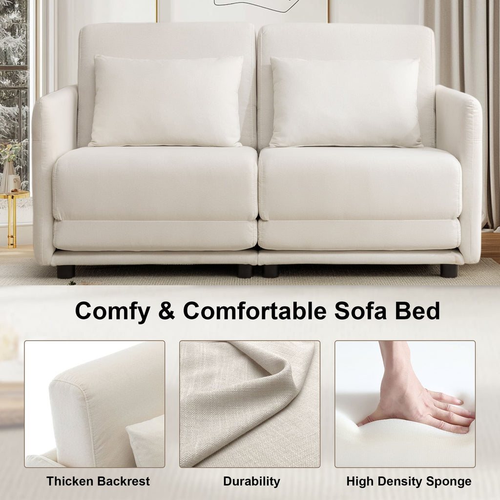 65" W x 80.7" L Small Queen Pull Out Couch, Loveseat Sleeper with Side Pockets, Fold Floor Sofa Bed with Breathable & Washable Cover