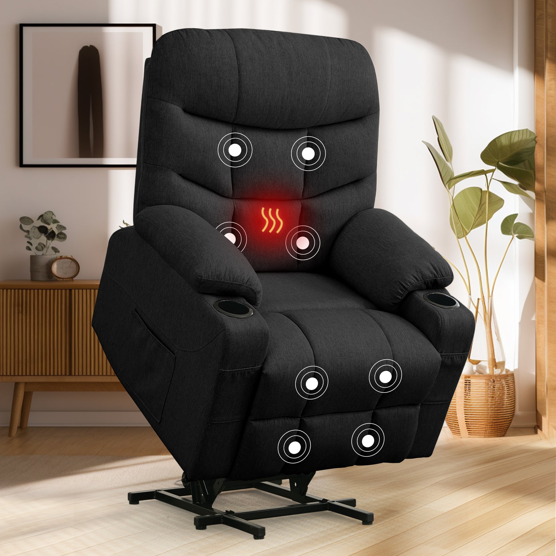 KORSER Power Lift Recliner Chair Sofa with Massage and Heat for Big Elderly People Side Pockets Fabric linen