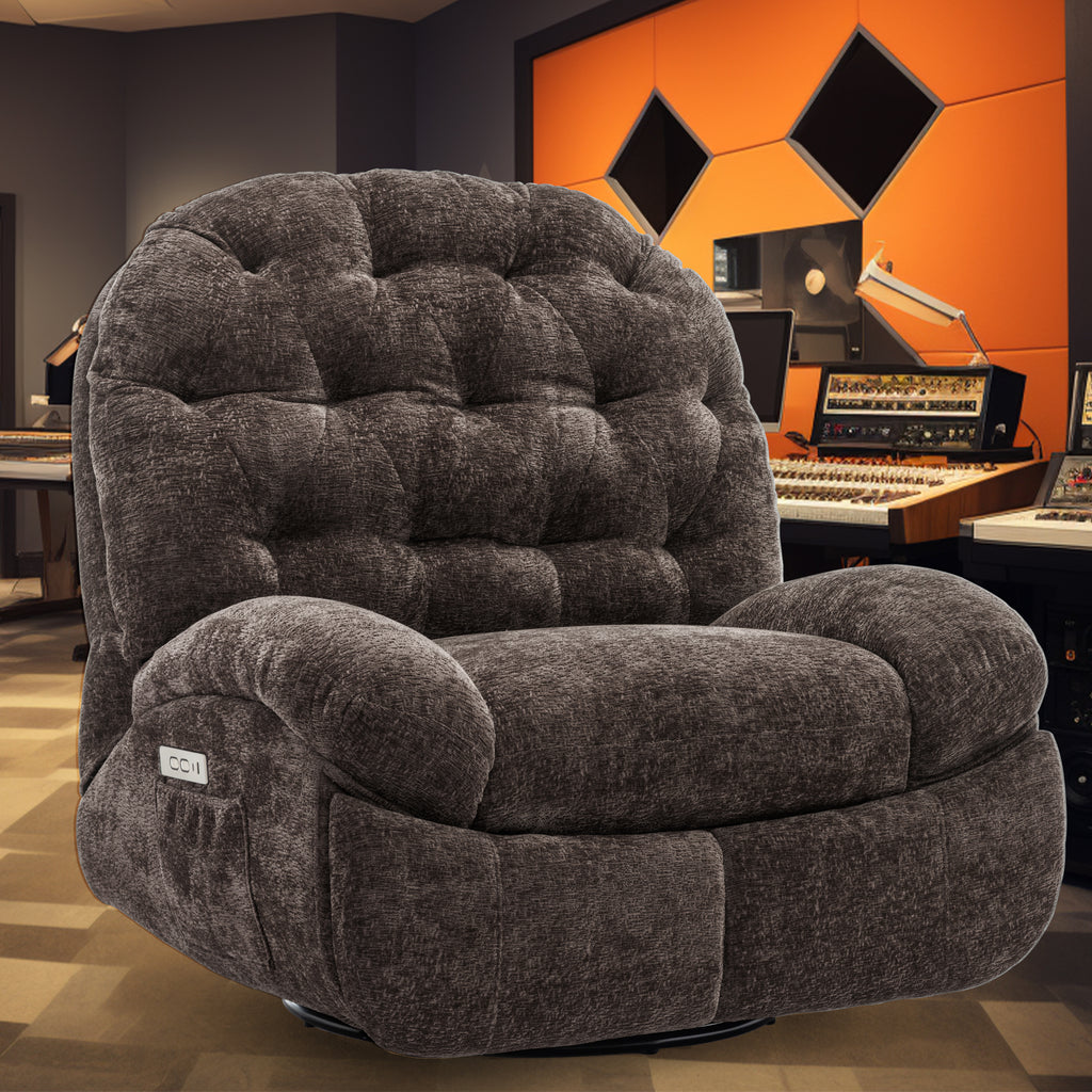 Oversized Swivel Recliner Chair, Nursery Rocking Power Recliner Chair for Adults, Electric Recliner, Comfortable Soft Shell Shaped Recliner with USB Ports and Storage for Living Room