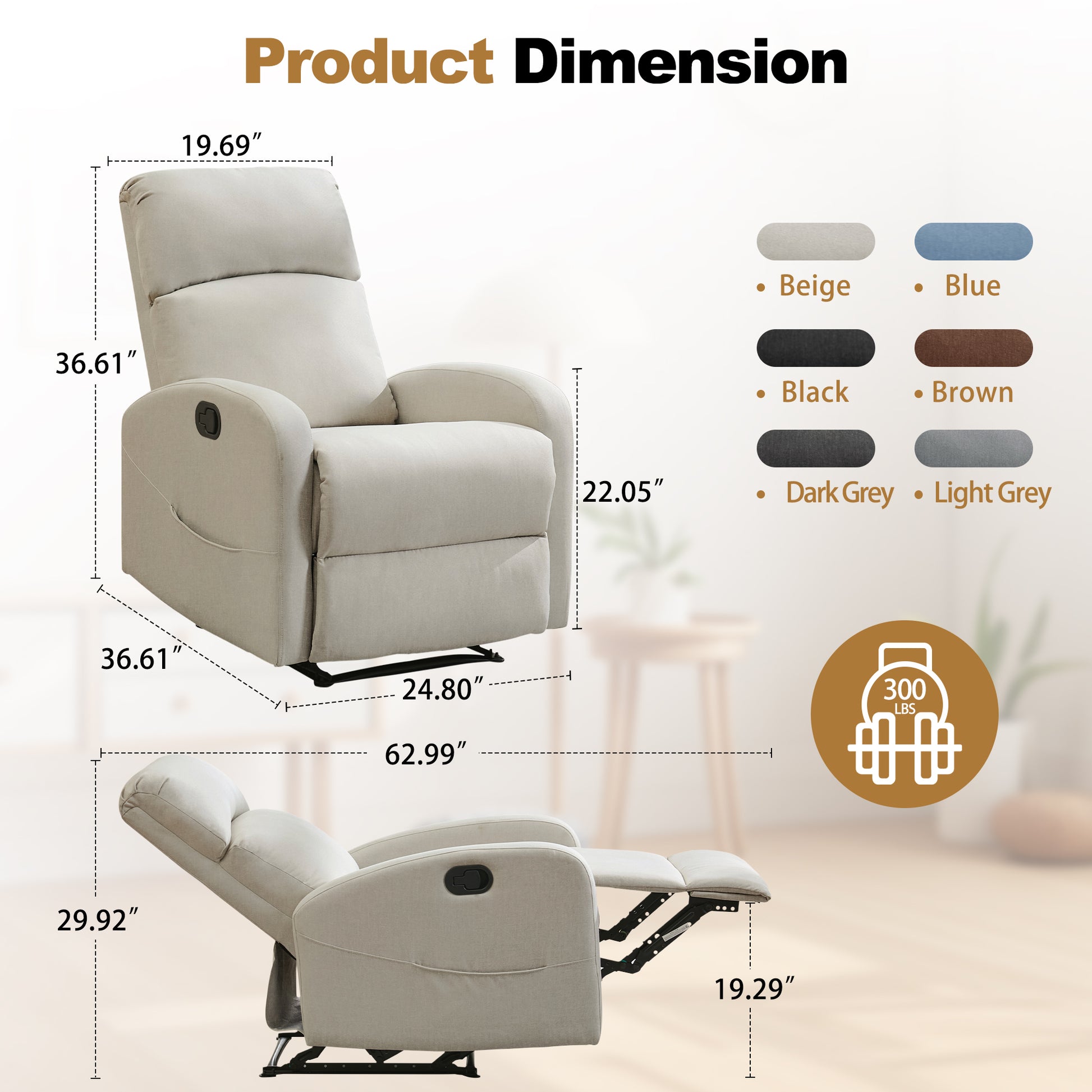 Korser Small Recliner Chair for Small Spaces Linen with Lumbar Pillow for Living Room