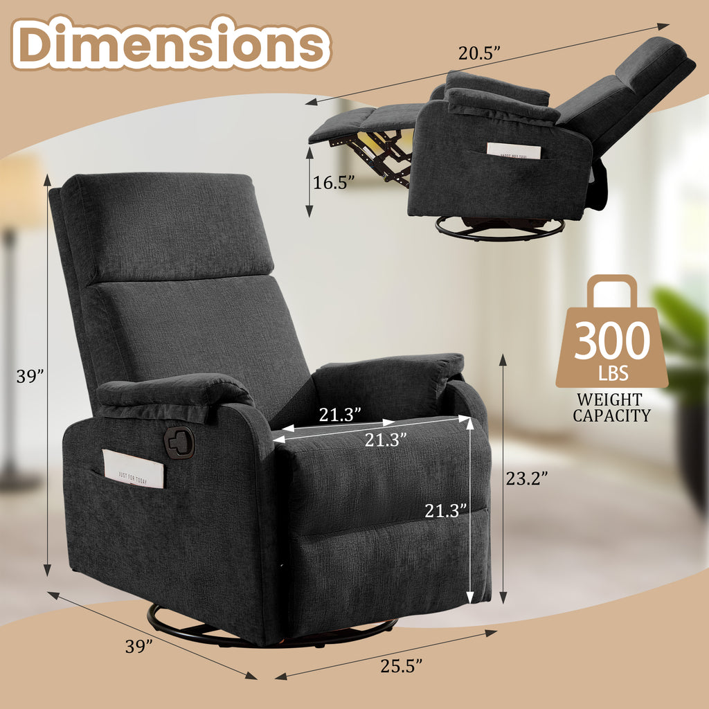 Power Swivel Recliner Chairs for Adults, Electric Glider Rocking Chair Nursery, Glider Recliner Nursery Chair with Classified Side Pocket, Nursery Rocking Chairs with USB and Type-C Ports