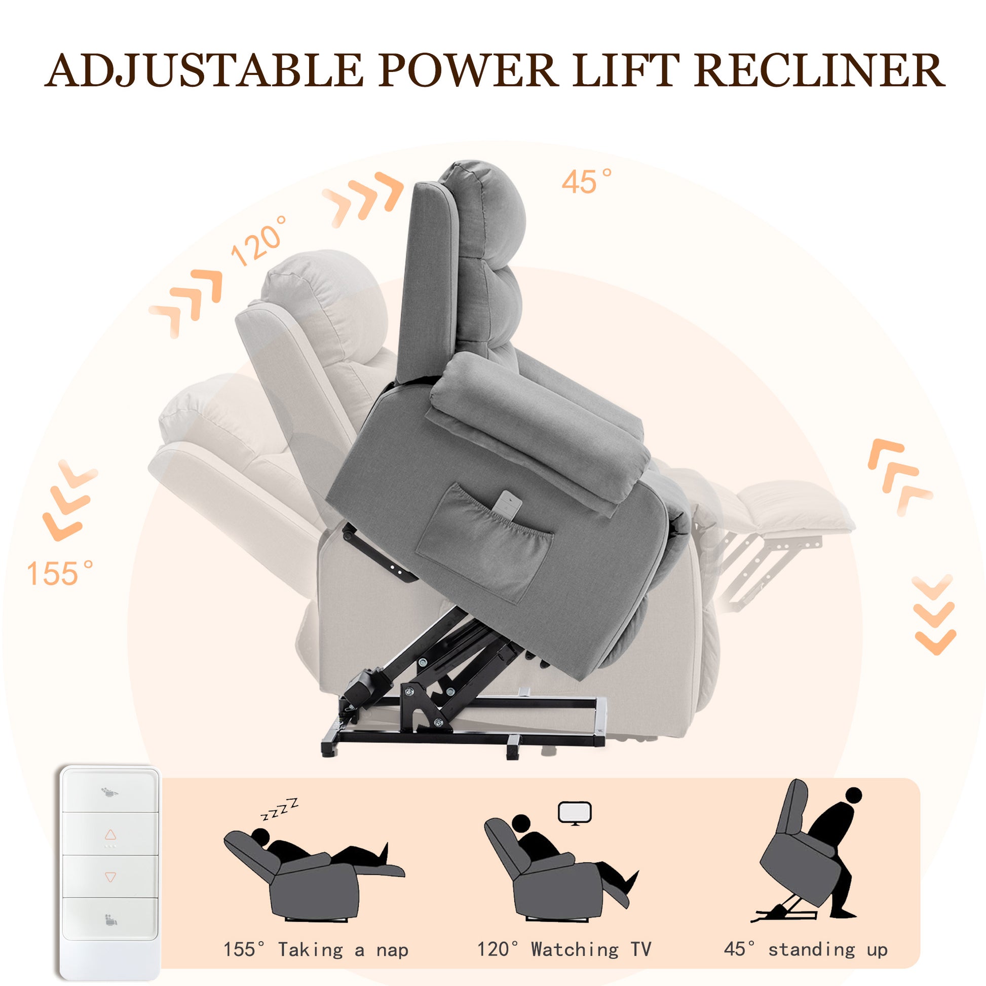 Korser Recliner Chair for Adults, Power Lift Reclining Chair for Elderly, Small Recliner with Assist for Seniors, Electric Single Lift Sofa with Memory Function for Living Room Reading Room, Darkgrey