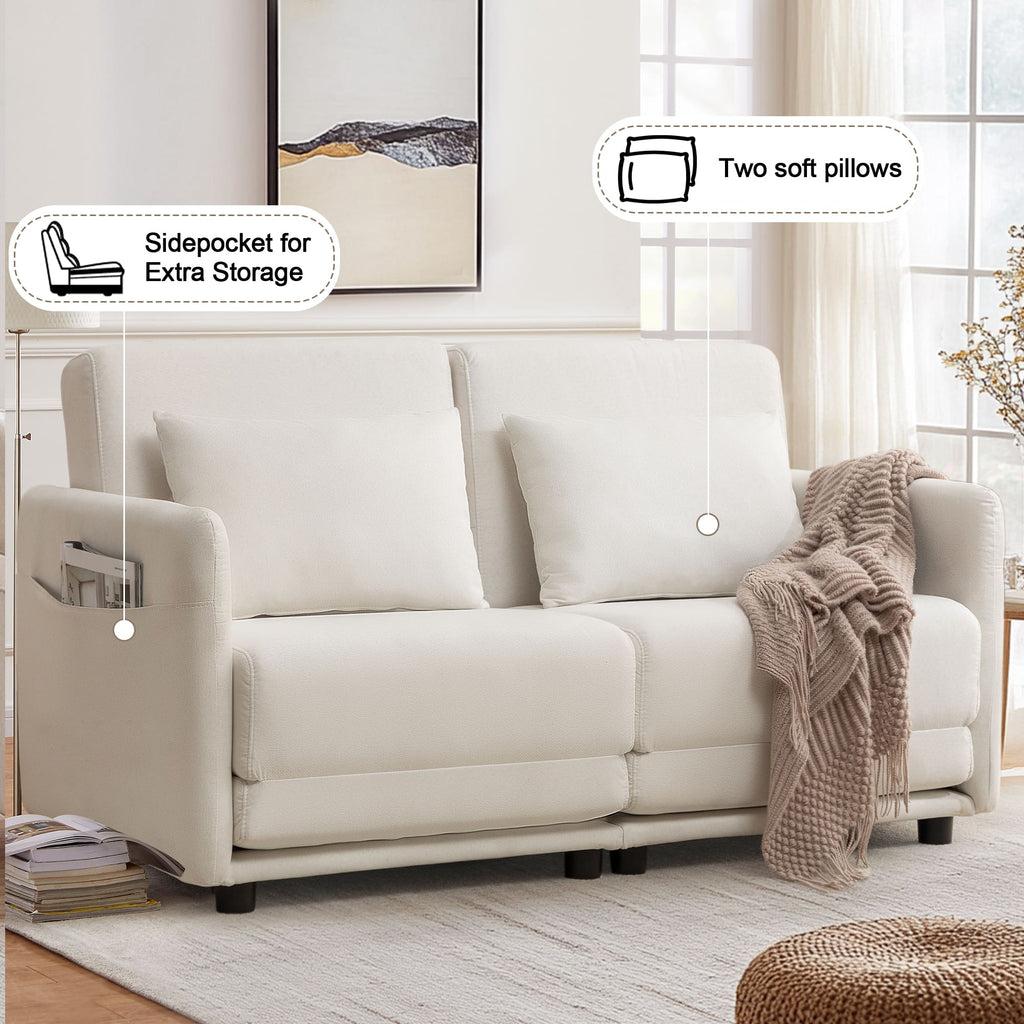 65" W x 80.7" L Small Queen Pull Out Couch, Loveseat Sleeper with Side Pockets, Fold Floor Sofa Bed with Breathable & Washable Cover