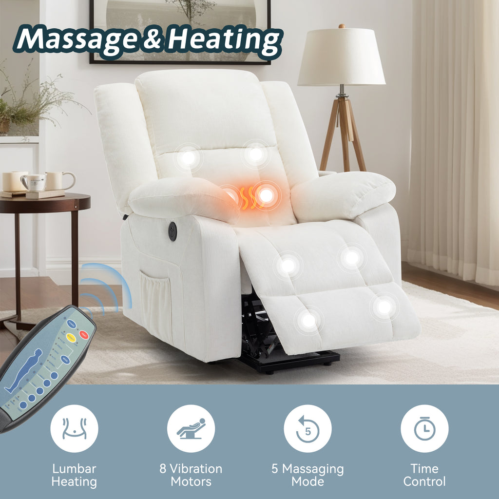 Power Lift Recliners for Elderly and Adults, Lift Chair with Massage and Heating, Electric Recliner with USB Ports, Reclining Chair with Easy-to-Reach Side Button, Chenille Recliner Sofa