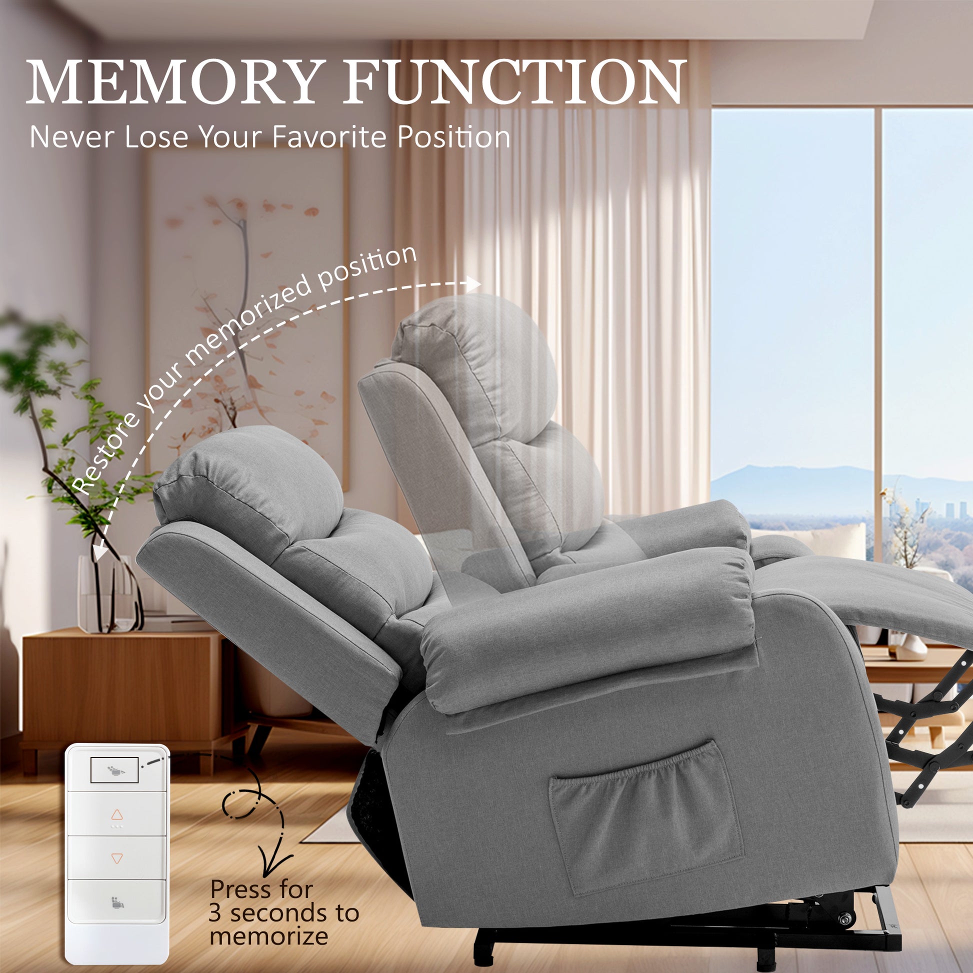 Korser Recliner Chair for Adults, Power Lift Reclining Chair for Elderly, Small Recliner with Assist for Seniors, Electric Single Lift Sofa with Memory Function for Living Room Reading Room, Darkgrey