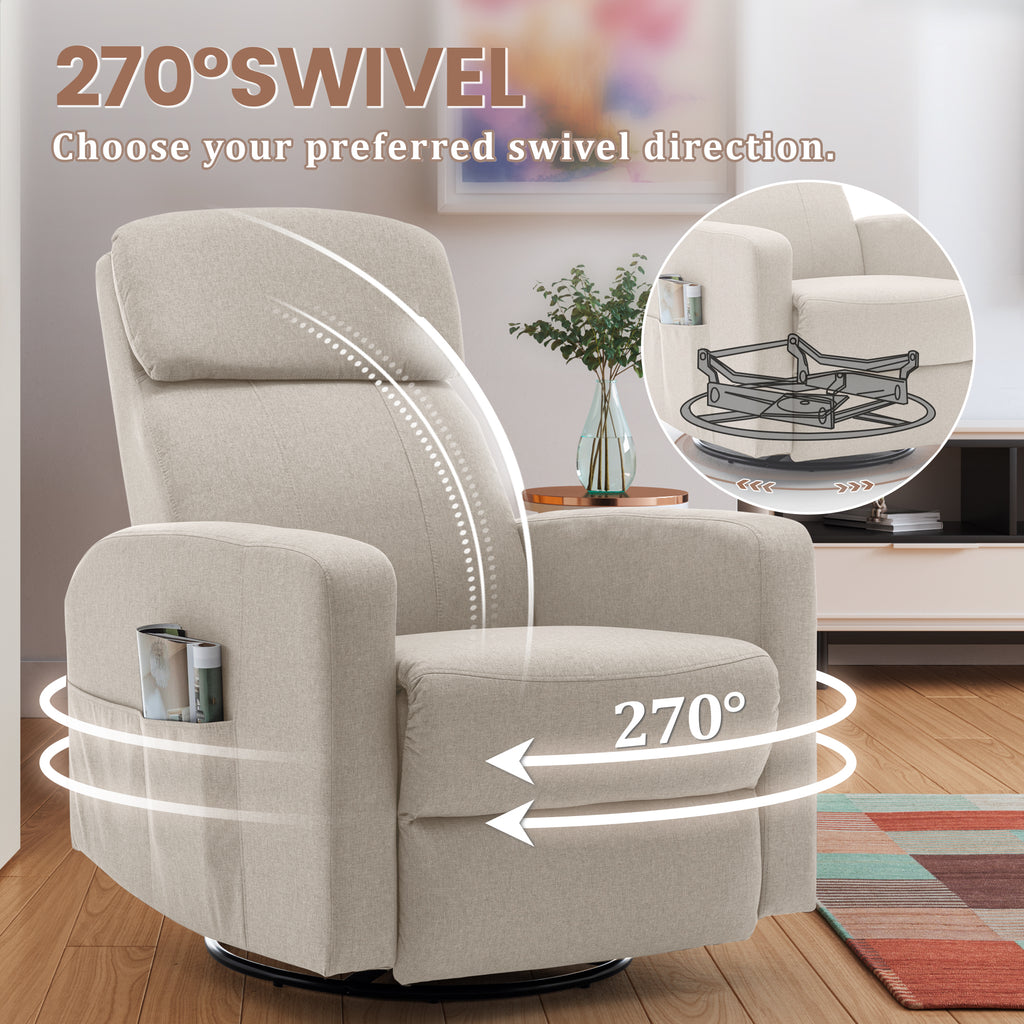 Power Swivel Recliner Chairs for Adults, Electric Glider Rocking Chair Nursery, Glider Recliner Nursery Chair with Classified Side Pocket, Nursery Rocking Chairs with USB and Type-C Ports