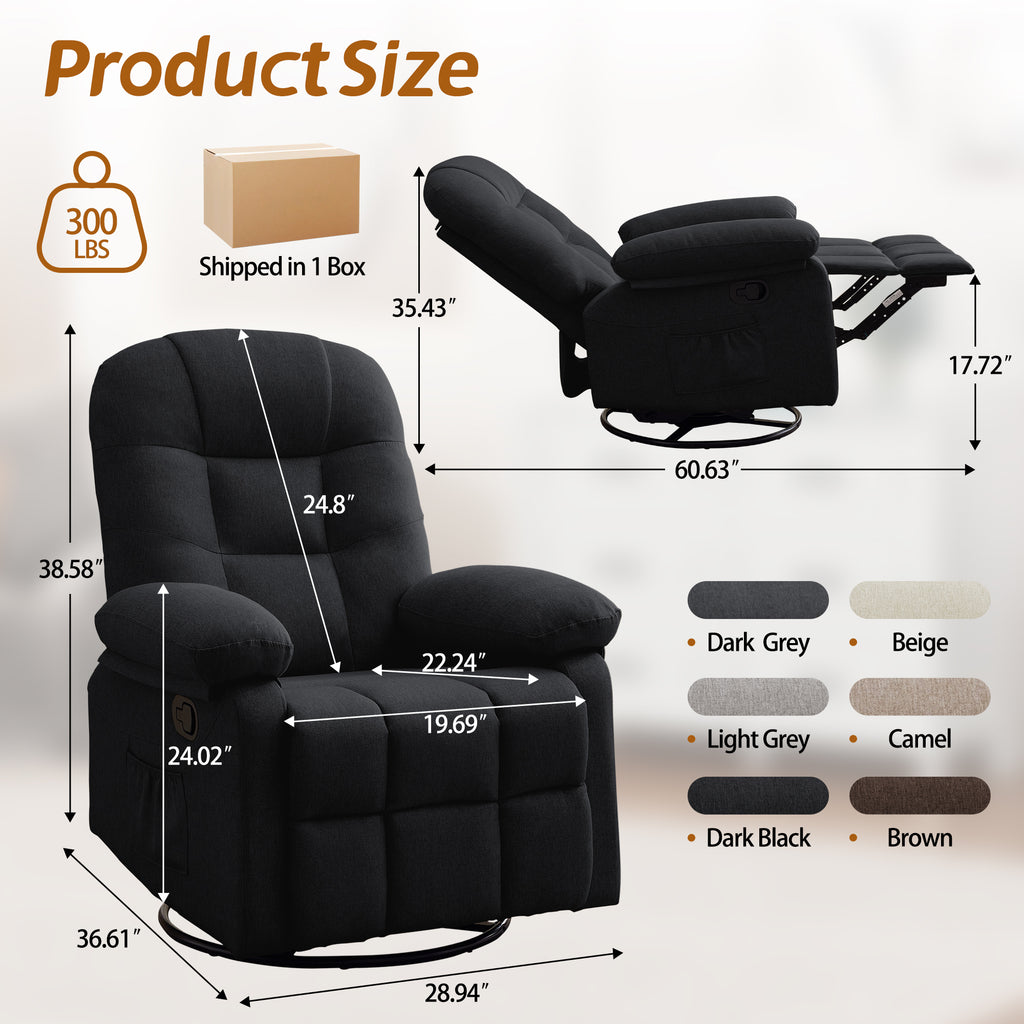 Korser Manual Swivel Rocker Recliner Comfort Chair for Living Room,Small Recliner Sofa for Small Spaces,Linen Fabric