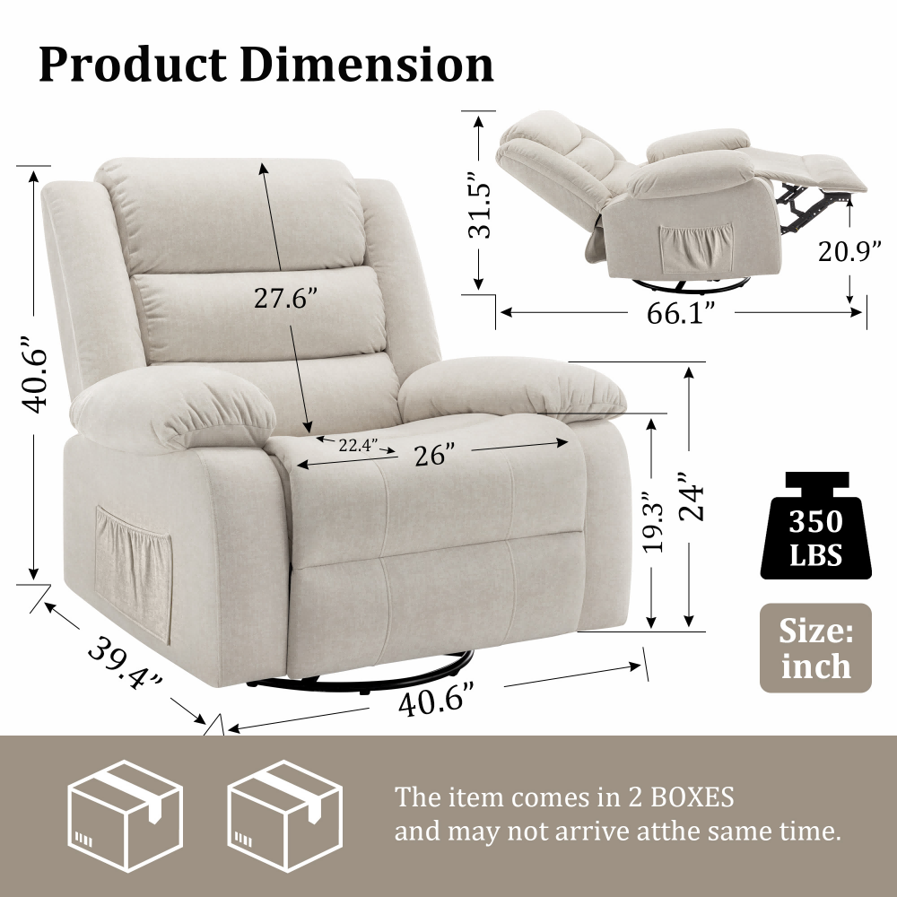 Korser Oversized Manual Swivel Rocker Recliner Chair for Living Room Glider Rocking Chair for Nursery