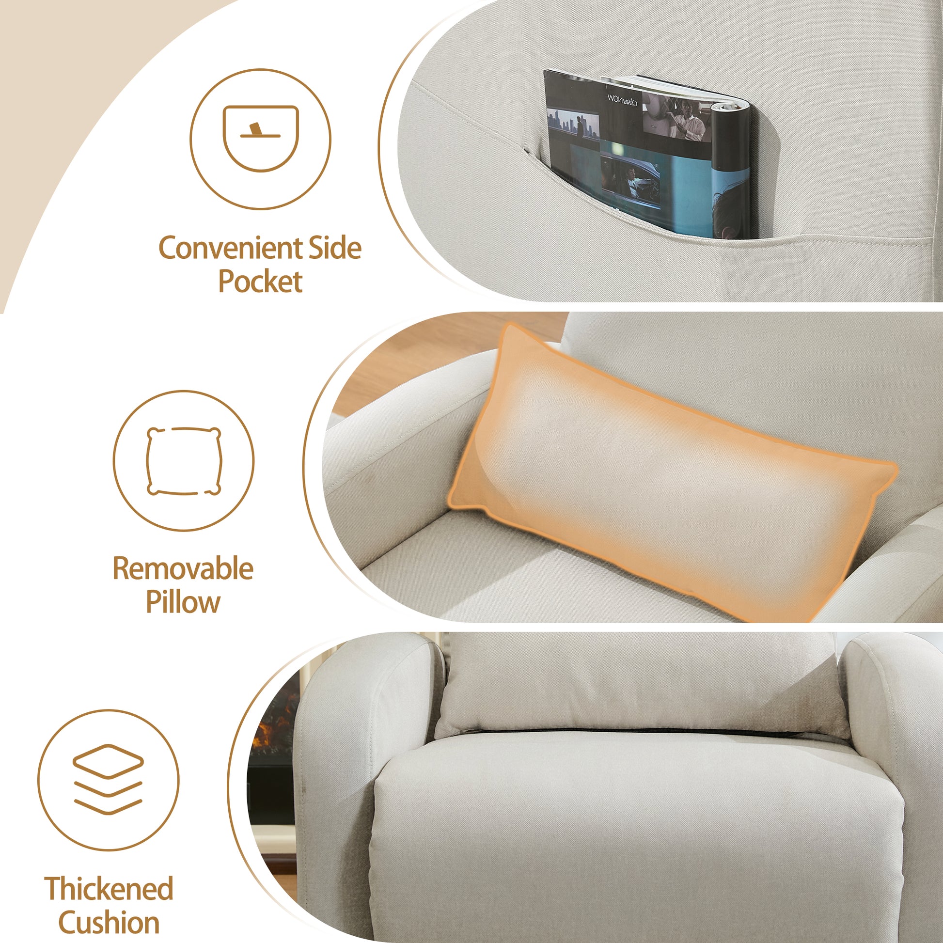Korser Small Recliner Chair for Small Spaces Linen with Lumbar Pillow for Living Room