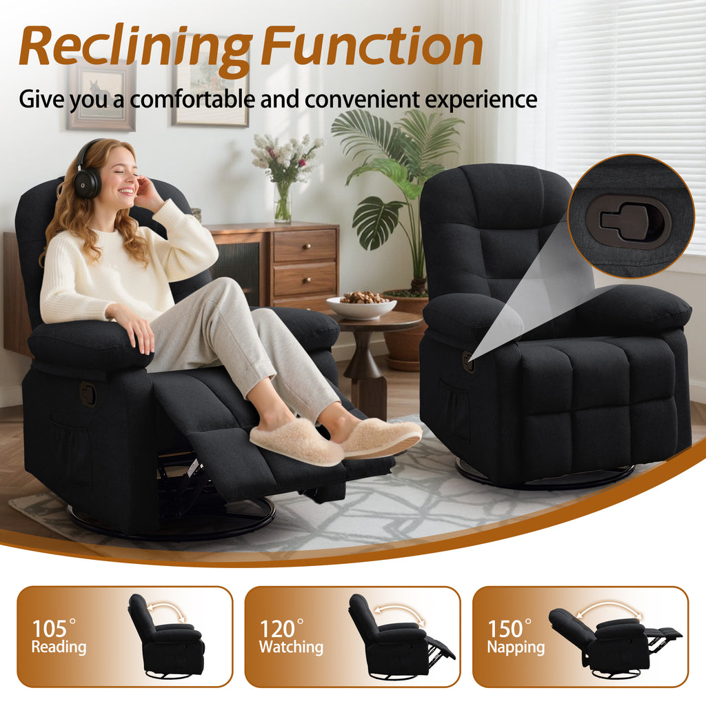 Korser Manual Swivel Rocker Recliner Comfort Chair for Living Room,Small Recliner Sofa for Small Spaces,Linen Fabric