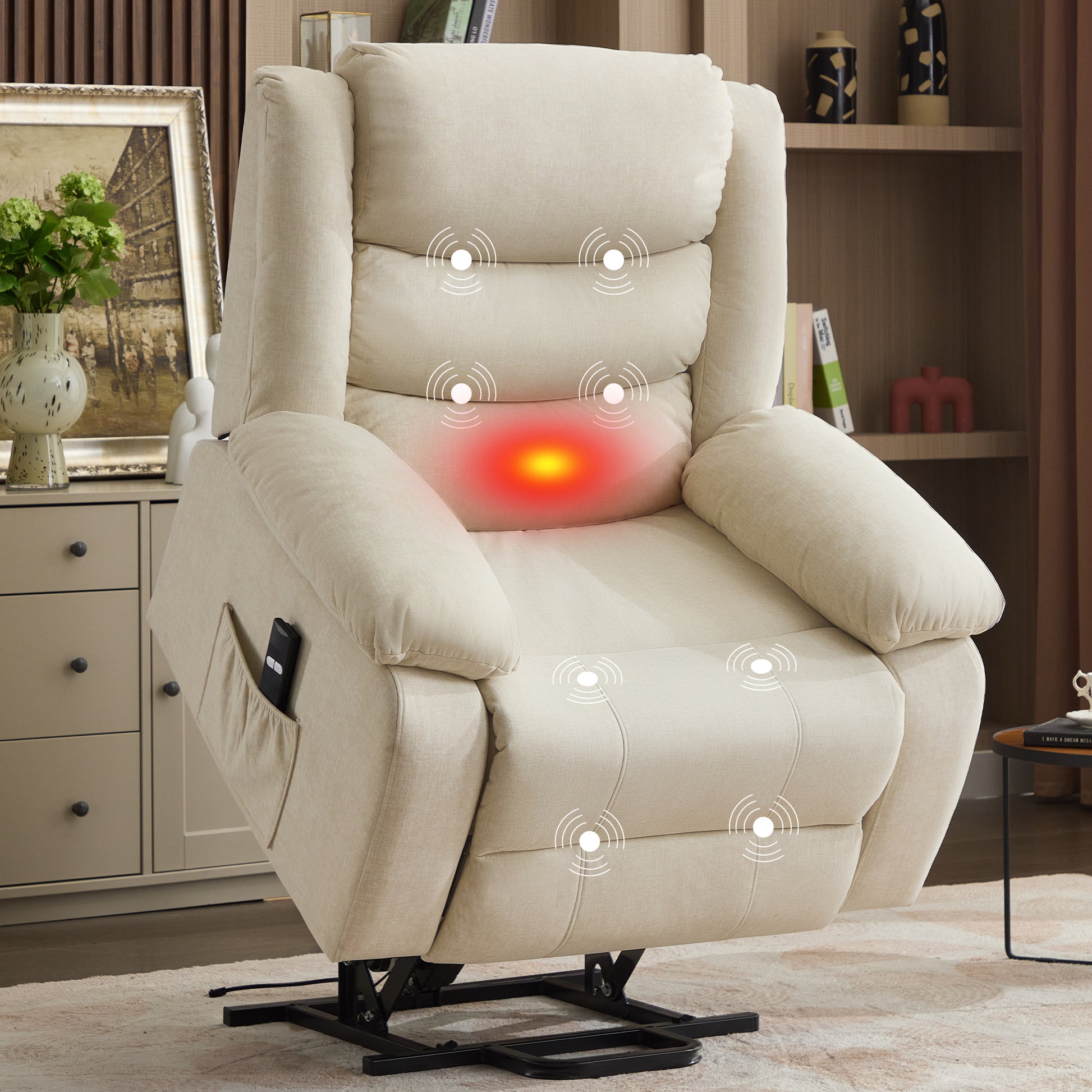 Recliner Chair, Wide Rocker Chair, Rocking Chair with Massage and Heat,360°Swivel Nursery Rocking Chairs, Oversized Recliner for Adults, Cashmere Reclining Sofa for Living Room