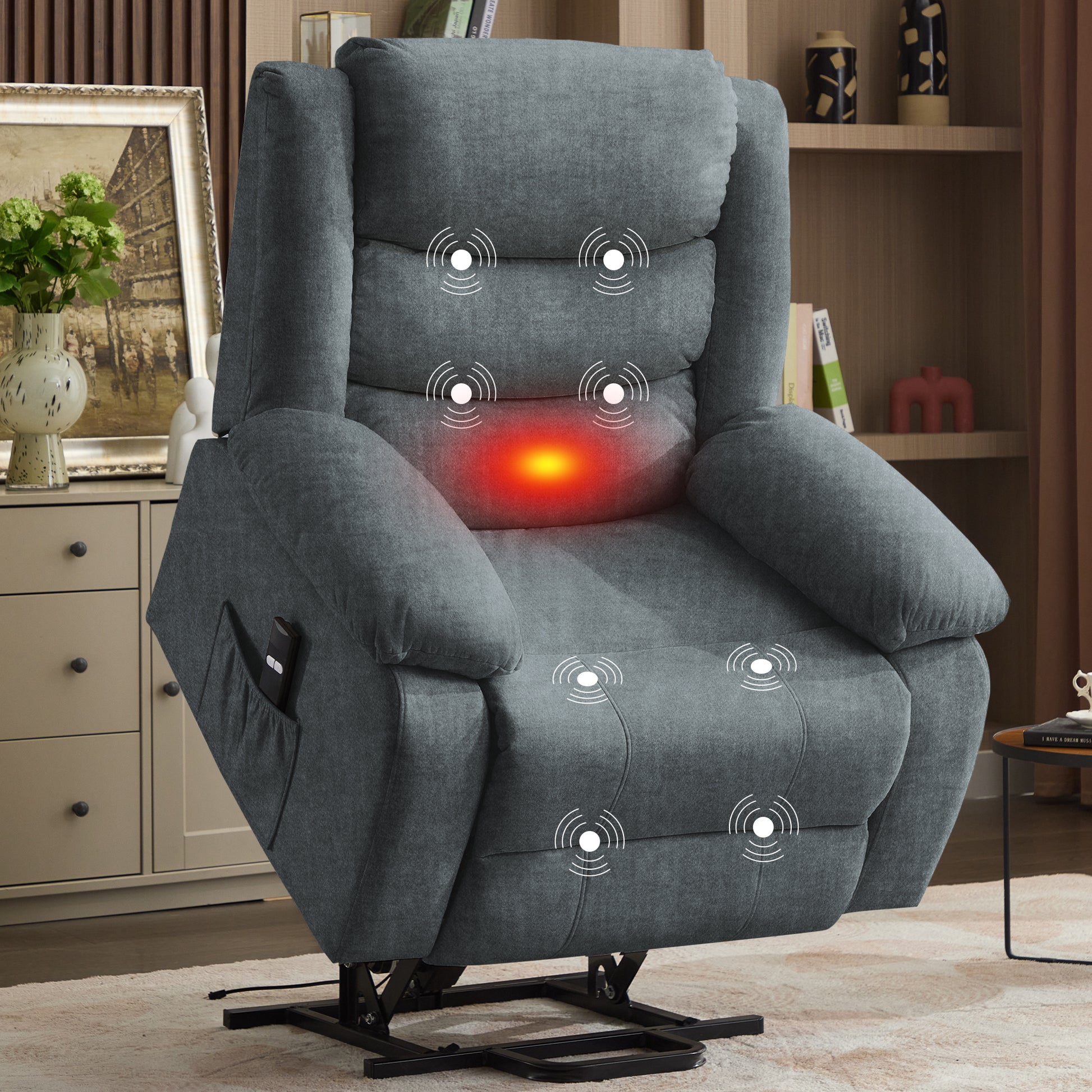 Recliner Chair, Wide Rocker Chair, Rocking Chair with Massage and Heat,360°Swivel Nursery Rocking Chairs, Oversized Recliner for Adults, Cashmere Reclining Sofa for Living Room