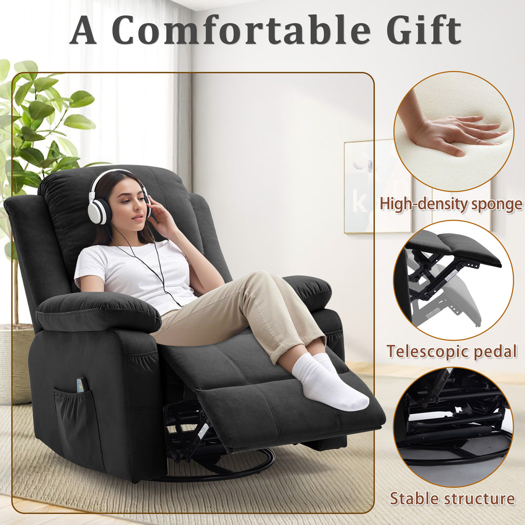 Korser Swivel Recliner Chair, Rocking Chair with Heat and Massage, Reclining Chair, Manual Recliner Chair for Adults, Recliners for Living Room, Bedroom