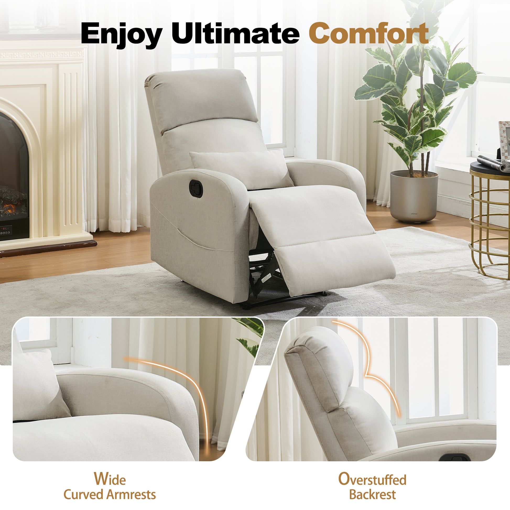 Korser Small Recliner Chair for Small Spaces Linen with Lumbar Pillow for Living Room
