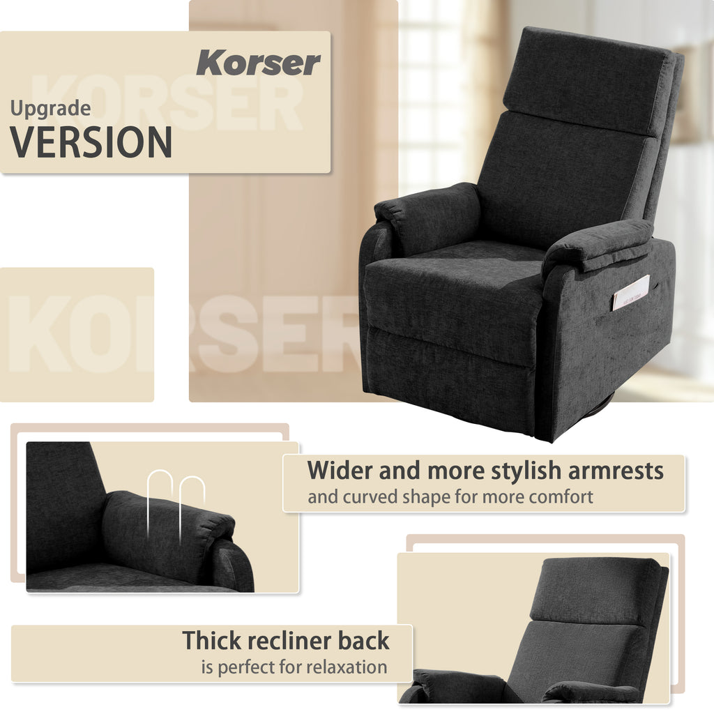 Power Swivel Recliner Chairs for Adults, Electric Glider Rocking Chair Nursery, Glider Recliner Nursery Chair with Classified Side Pocket, Nursery Rocking Chairs with USB and Type-C Ports