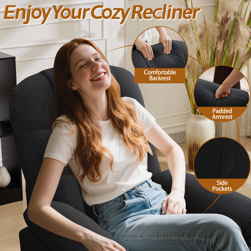 Korser Manual Swivel Rocker Recliner Comfort Chair for Living Room,Small Recliner Sofa for Small Spaces,Linen Fabric