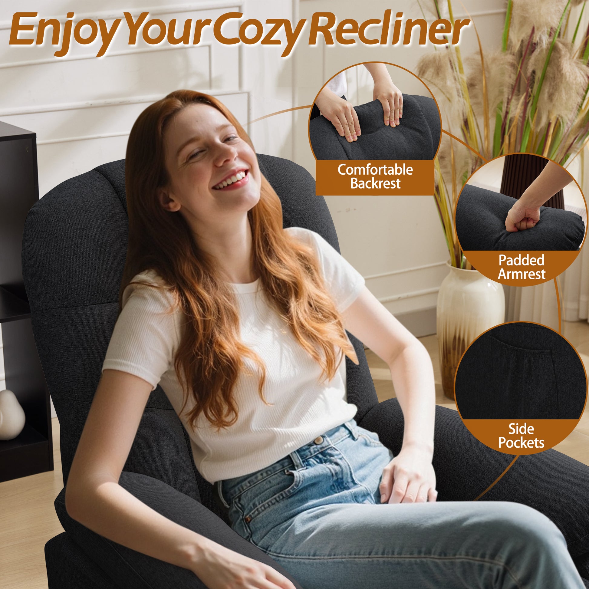 Korser Manual Swivel Rocker Recliner Comfort Chair for Living Room,Small Recliner Sofa for Small Spaces,Linen Fabric
