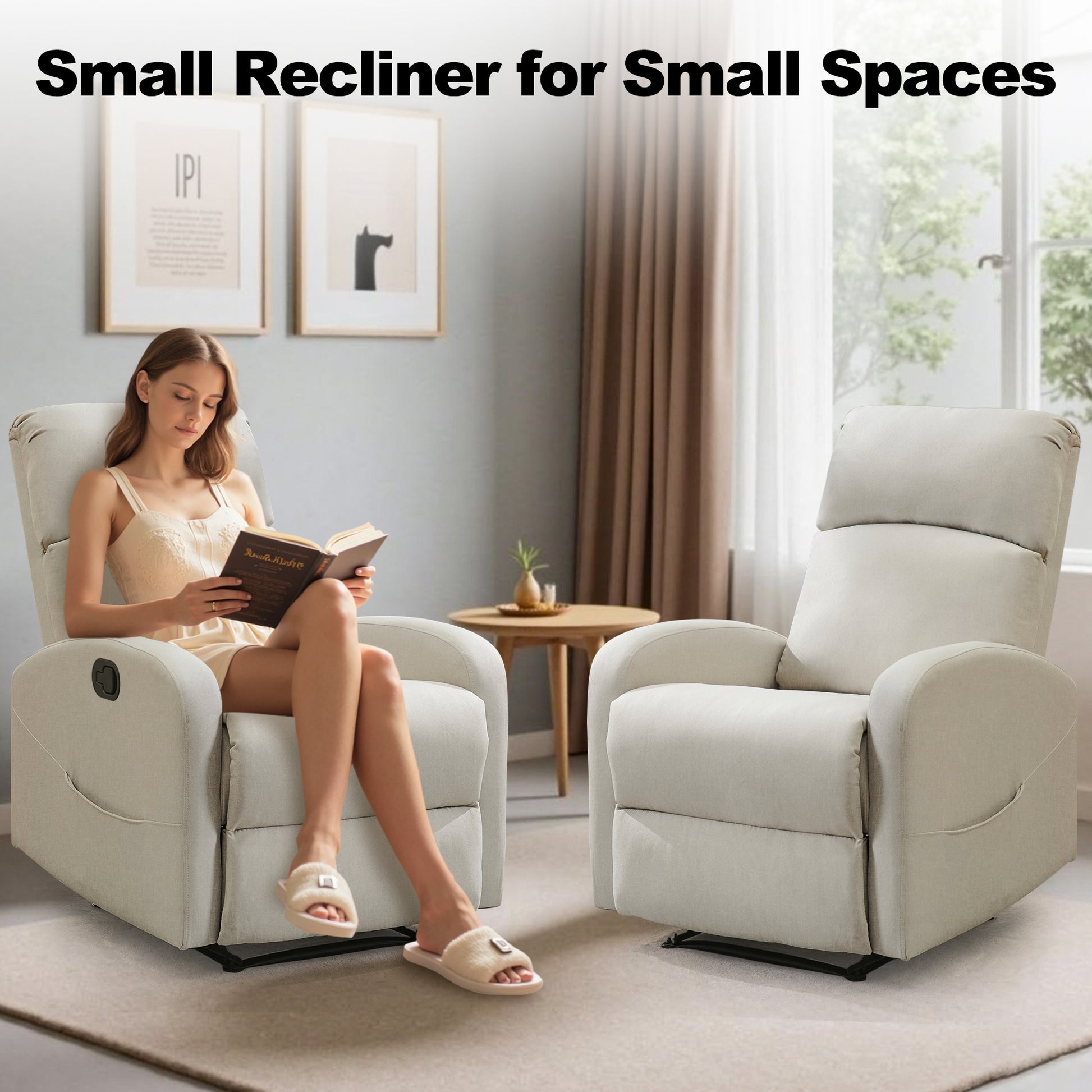 Korser Small Recliner Chair for Small Spaces Linen with Lumbar Pillow for Living Room