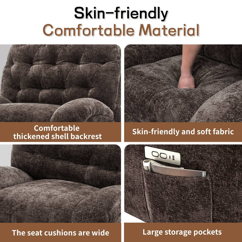 Oversized Swivel Recliner Chair, Nursery Rocking Power Recliner Chair for Adults, Electric Recliner, Comfortable Soft Shell Shaped Recliner with USB Ports and Storage for Living Room