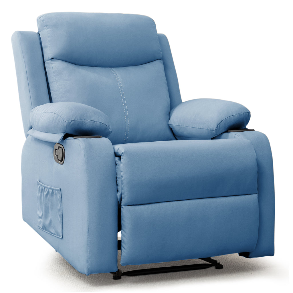 Korser Manual Recliner Chair: Compact Upholstered Fabric Design with Side Pockets for Small Spaces & Living Rooms